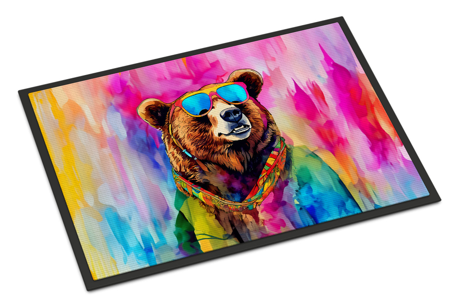 Hippie Animal Grizzly Bear Doormat Indoor Outdoor 24H X 36W Front Door Mat Rugs for Entryway, Non Slip Washable Low Pile,
