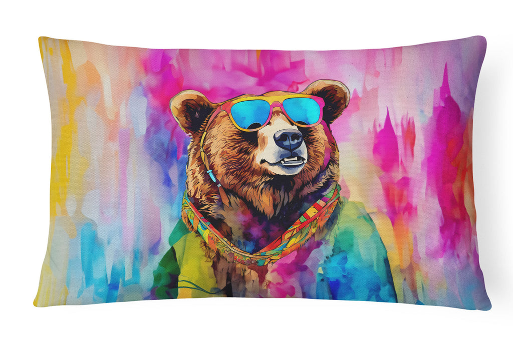 Hippie Animal Grizzly Bear Decorative Throw Pillow 12x16 Indoor Outdoor Accent Cushion, Fabric Cover with Insert for Sofa, Bed, Porch & Living Room