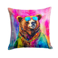Hippie Animal Grizzly Bear Decorative Throw Pillow 18x18 Indoor Outdoor Accent Cushion, Fabric Cover with Insert for Sofa, Bed, Porch & Living Room