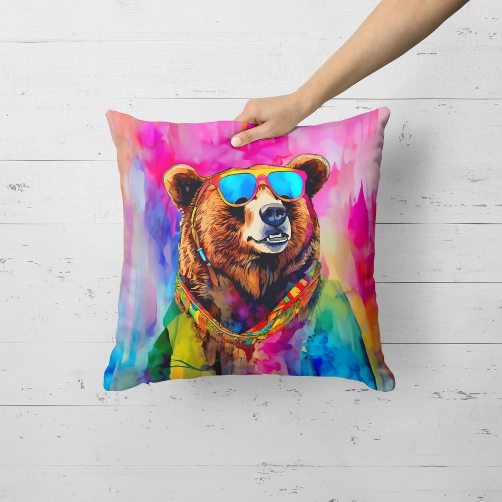 Hippie Animal Grizzly Bear Decorative Throw Pillow 18x18 Indoor Outdoor Accent Cushion, Fabric Cover with Insert for Sofa, Bed, Porch & Living Room
