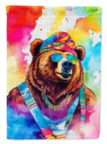 Hippie Animal Grizzly Bear House Flag 28x40 Porch Sleeve Pole Decorative Outside Yard Banner Artwork Wall Hanging, Polyester