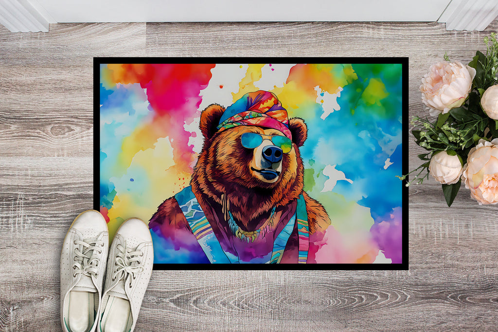 Hippie Animal Grizzly Bear Doormat Indoor Outdoor 24H X 36W Front Door Mat Rugs for Entryway, Non Slip Washable Low Pile,