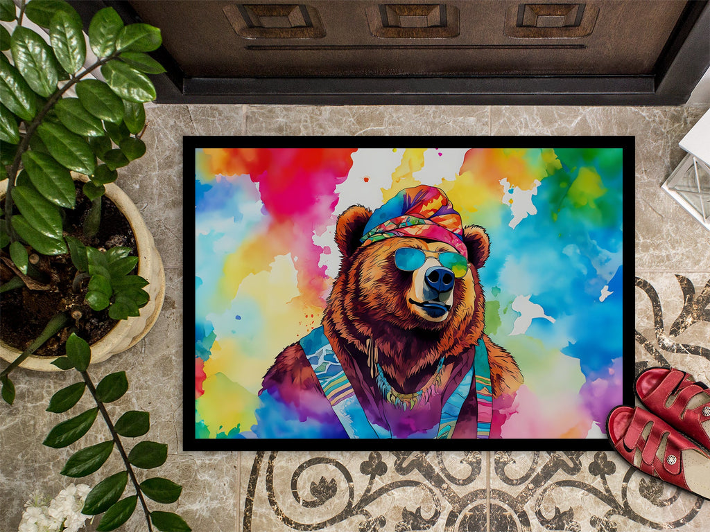 Hippie Animal Grizzly Bear Doormat Indoor Outdoor 24H X 36W Front Door Mat Rugs for Entryway, Non Slip Washable Low Pile,