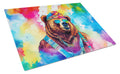 Hippie Animal Grizzly Bear Cutting Board Tempered Glass Kitchen Cutting Surface, Heat Resistant Chopping, Non-Slip Feet, Food Prep & Serving
