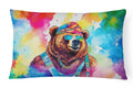 Hippie Animal Grizzly Bear Decorative Throw Pillow 12x16 Indoor Outdoor Accent Cushion, Fabric Cover with Insert for Sofa, Bed, Porch & Living Room