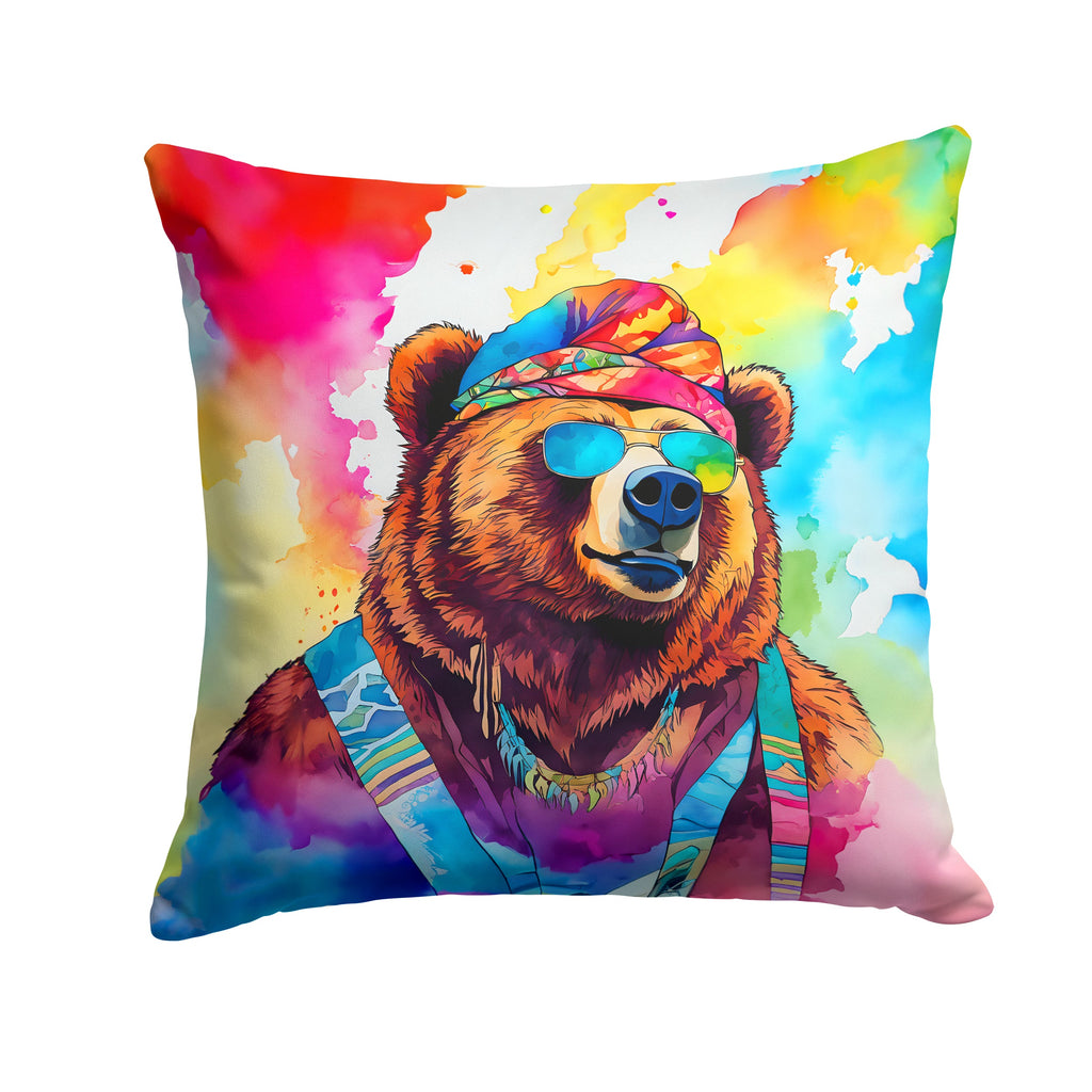 Hippie Animal Grizzly Bear Decorative Throw Pillow 18x18 Indoor Outdoor Accent Cushion, Fabric Cover with Insert for Sofa, Bed, Porch & Living Room