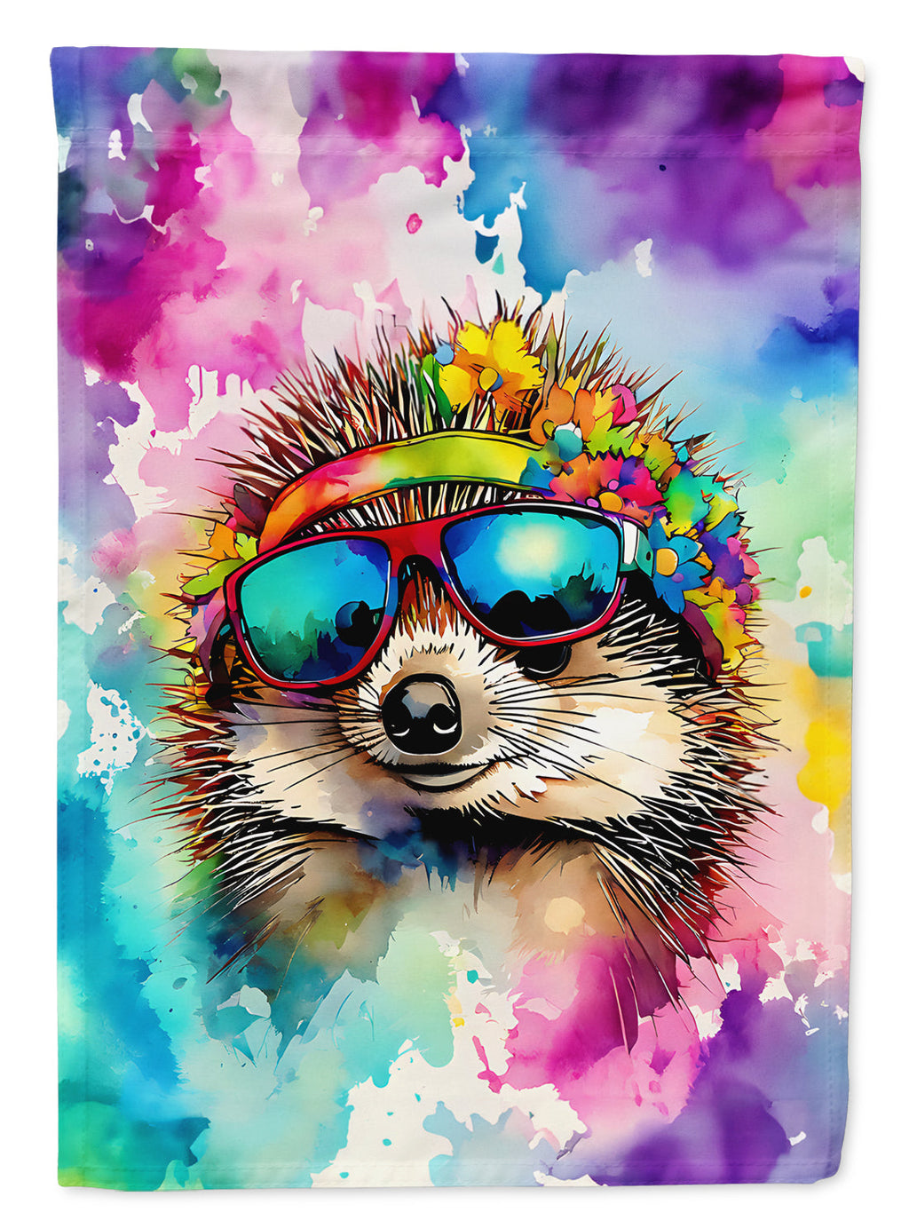 Hippie Animal Hedgehog House Flag 28x40 Porch Sleeve Pole Decorative Outside Yard Banner Artwork Wall Hanging, Polyester