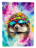 Hippie Animal Hedgehog House Flag 28x40 Porch Sleeve Pole Decorative Outside Yard Banner Artwork Wall Hanging, Polyester