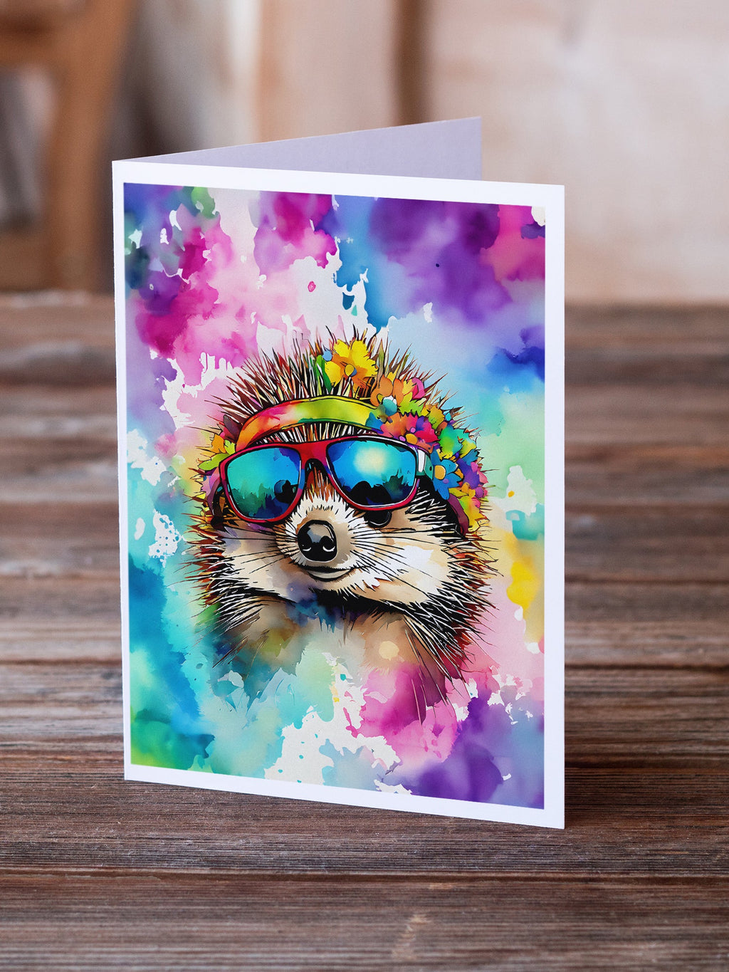 Hippie Animal Hedgehog Greeting Cards Pack of 8 Blank Cards with Envelopes Whimsical A7 Size 5x7