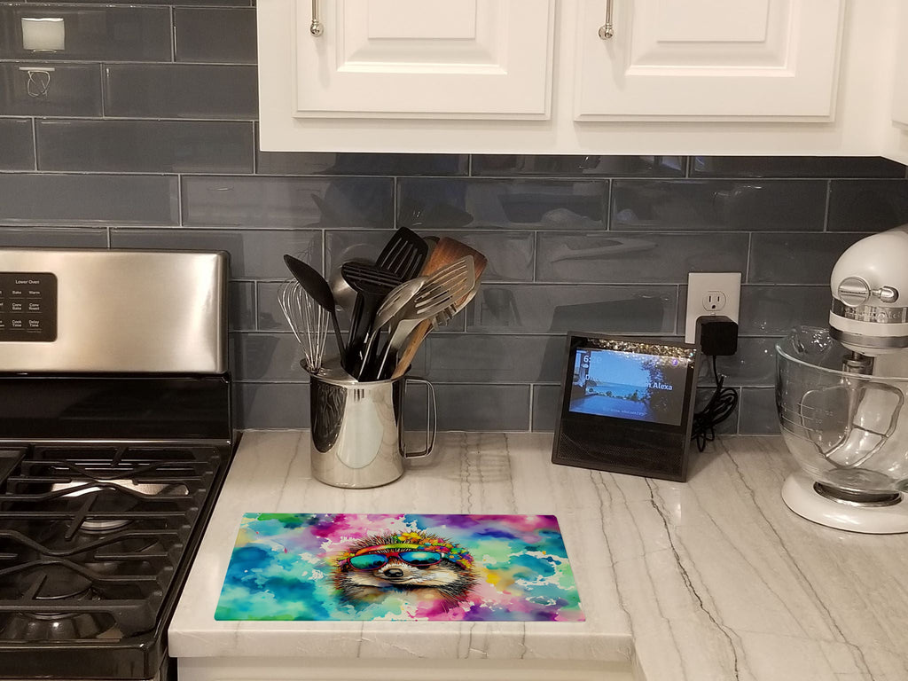 Hippie Animal Hedgehog Cutting Board Tempered Glass Kitchen Cutting Surface, Heat Resistant Chopping, Non-Slip Feet, Food Prep & Serving