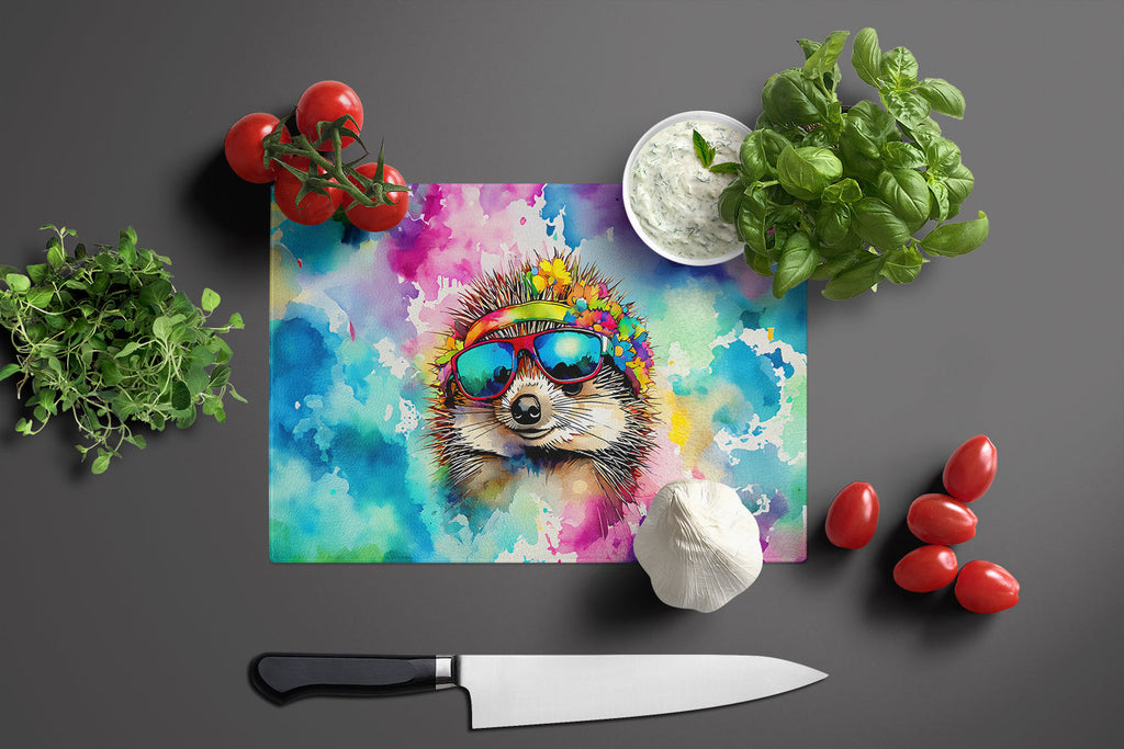 Hippie Animal Hedgehog Cutting Board Tempered Glass Kitchen Cutting Surface, Heat Resistant Chopping, Non-Slip Feet, Food Prep & Serving