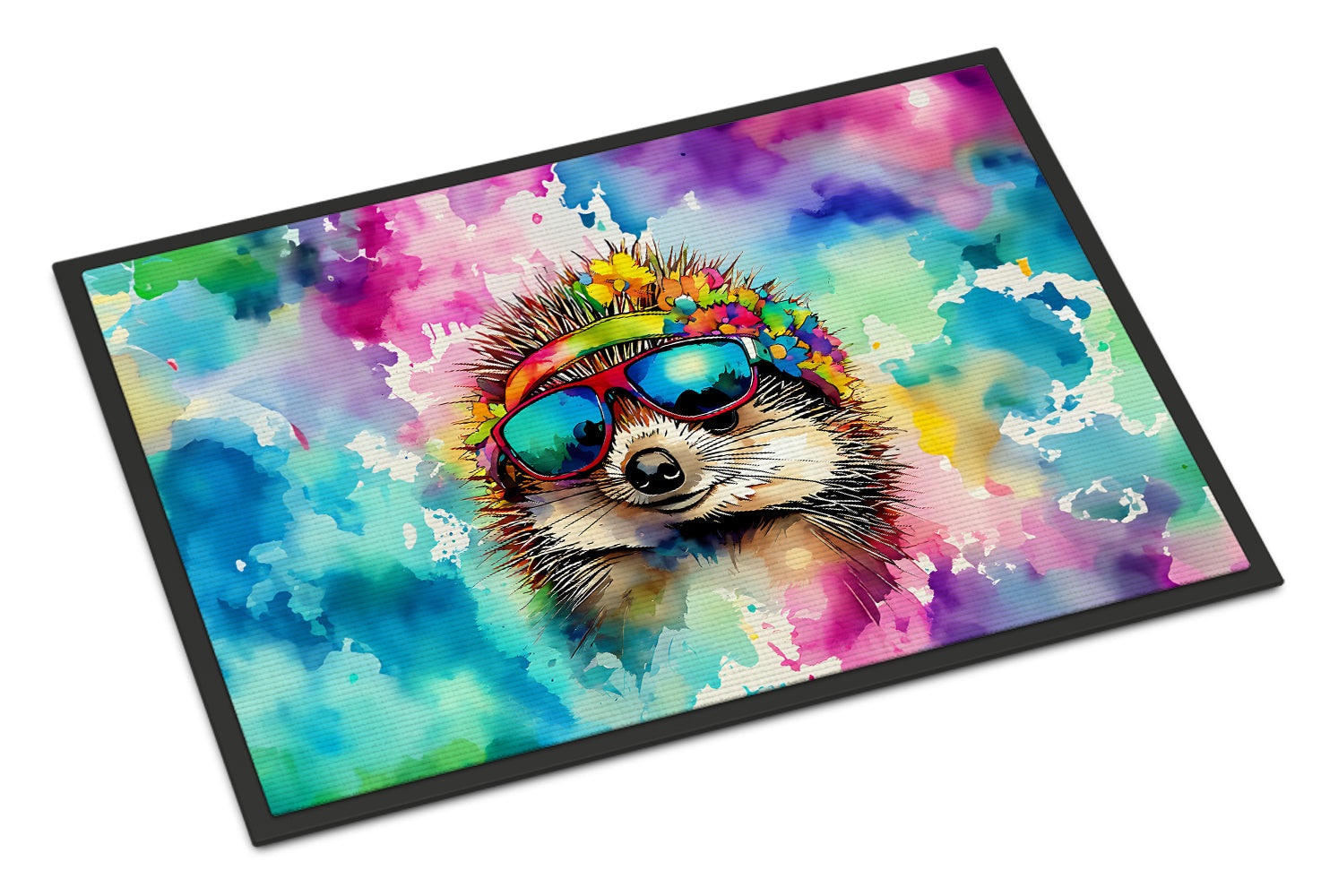 Hippie Animal Hedgehog Doormat Indoor Outdoor 18H X 27W Front Door Mat Rugs for Entryway, Non Slip Washable