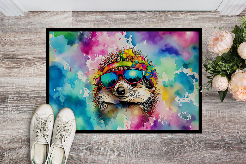Hippie Animal Hedgehog Doormat Indoor Outdoor 18H X 27W Front Door Mat Rugs for Entryway, Non Slip Washable