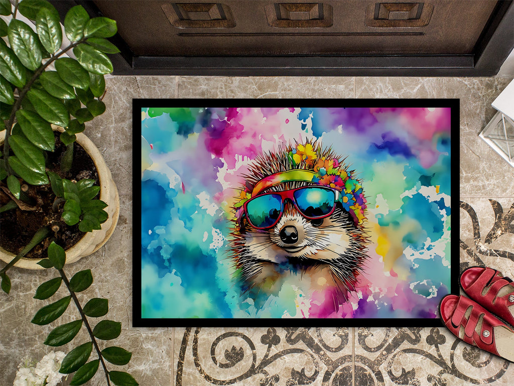 Hippie Animal Hedgehog Doormat Indoor Outdoor 18H X 27W Front Door Mat Rugs for Entryway, Non Slip Washable