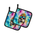 Hippie Animal Hedgehog Pot Holder Set of 2 Heat Resistant Quilted Hot Pads 7.5 x 7.5 Inch, Insulated Kitchen Trivets for Cooking & Baking