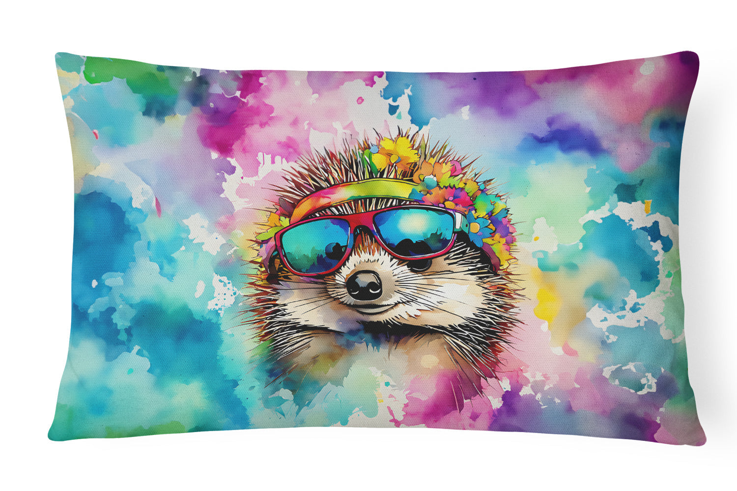 Hippie Animal Hedgehog Decorative Throw Pillow 12x16 Indoor Outdoor Accent Cushion, Fabric Cover with Insert for Sofa, Bed, Porch & Living Room
