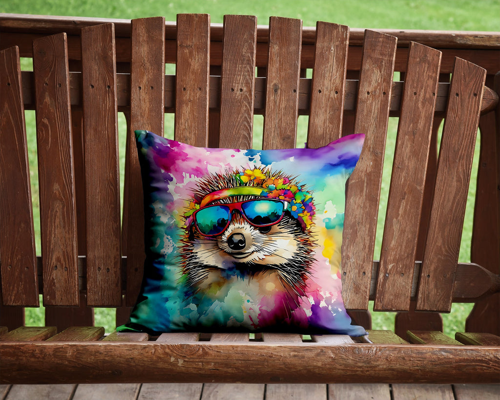 Hippie Animal Hedgehog Decorative Throw Pillow 14x14 Indoor Outdoor Accent Cushion, Fabric Cover with Insert for Sofa, Bed, Porch & Living Room