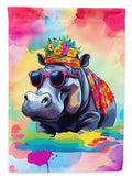 Hippie Animal Hippopotamus House Flag 28x40 Porch Sleeve Pole Decorative Outside Yard Banner Artwork Wall Hanging, Polyester