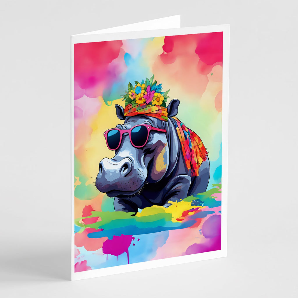 Hippie Animal Hippopotamus Greeting Cards Pack of 8 Blank Cards with Envelopes Whimsical A7 Size 5x7