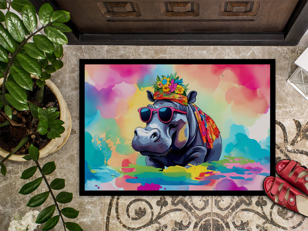 Hippie Animal Hippopotamus Doormat Indoor Outdoor 24H X 36W Front Door Mat Rugs for Entryway, Non Slip Washable Low Pile,