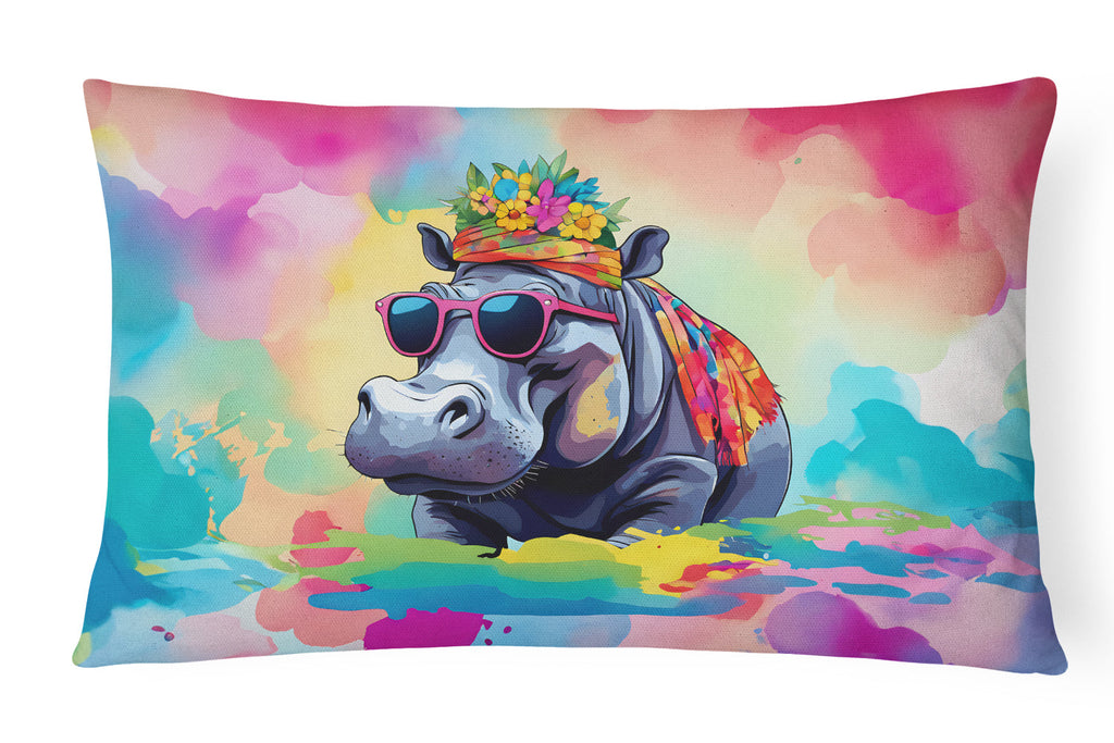 Hippie Animal Hippopotamus Decorative Throw Pillow 12x16 Indoor Outdoor Accent Cushion, Fabric Cover with Insert for Sofa, Bed, Porch & Living Room