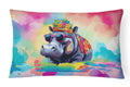 Hippie Animal Hippopotamus Decorative Throw Pillow 12x16 Indoor Outdoor Accent Cushion, Fabric Cover with Insert for Sofa, Bed, Porch & Living Room