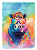 Hippie Animal Hippopotamus House Flag 28x40 Porch Sleeve Pole Decorative Outside Yard Banner Artwork Wall Hanging, Polyester