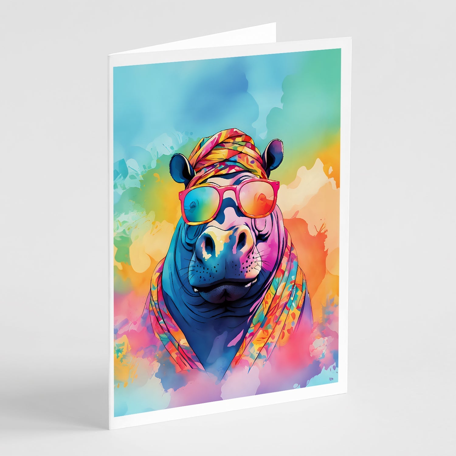 Hippie Animal Hippopotamus Greeting Cards Pack of 8 Blank Cards with Envelopes Whimsical A7 Size 5x7