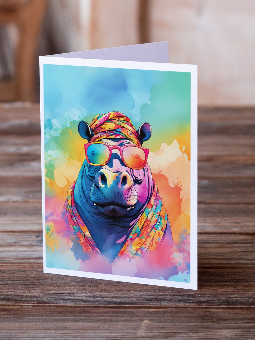 Hippie Animal Hippopotamus Greeting Cards Pack of 8 Blank Cards with Envelopes Whimsical A7 Size 5x7