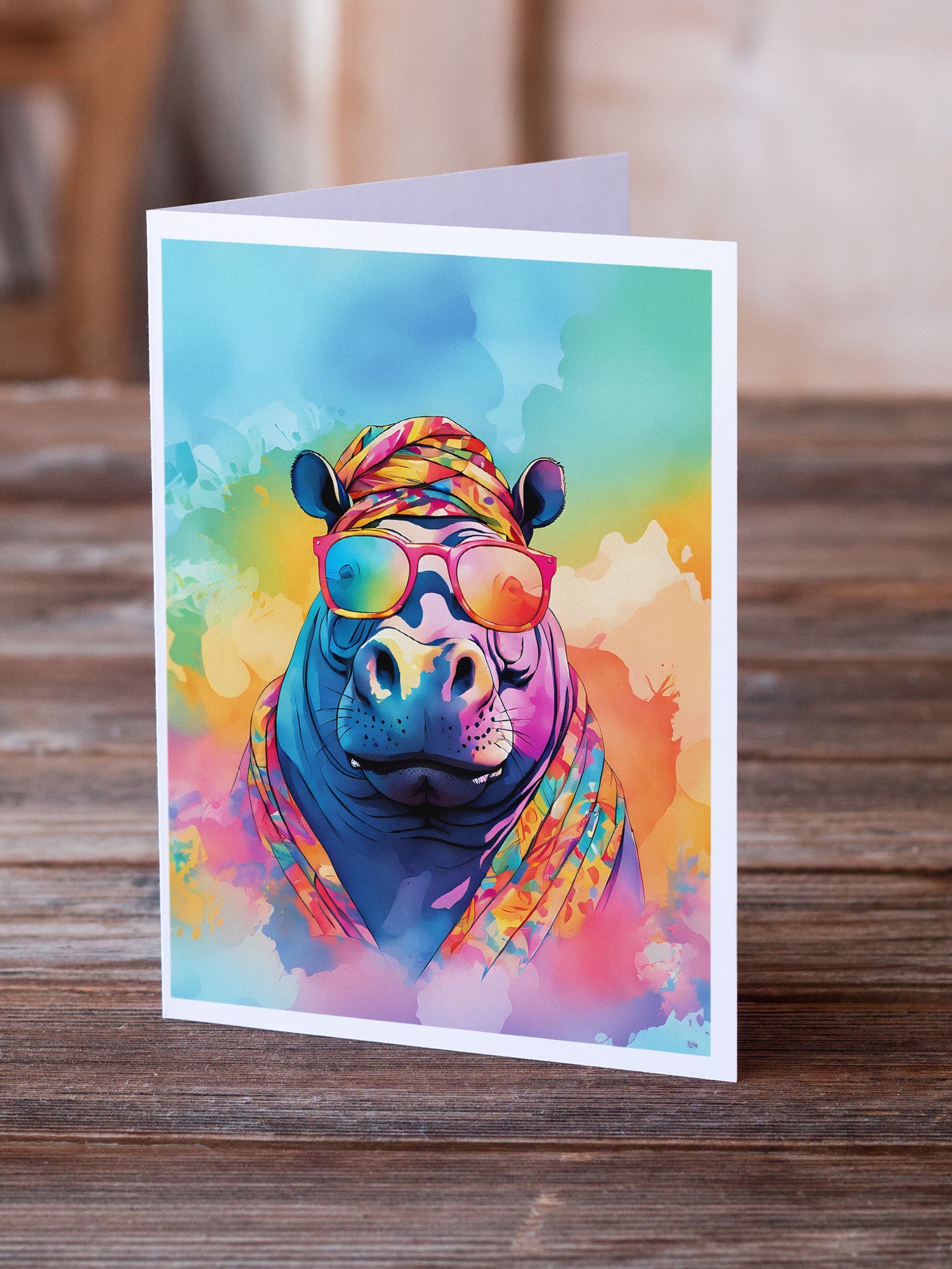 Hippie Animal Hippopotamus Greeting Cards Pack of 8 Blank Cards with Envelopes Whimsical A7 Size 5x7