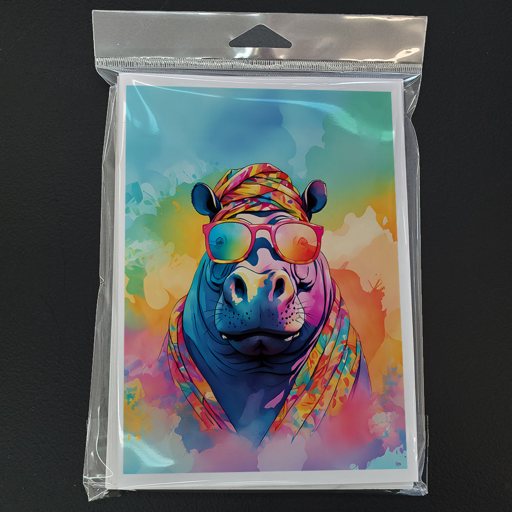 Hippie Animal Hippopotamus Greeting Cards Pack of 8 Blank Cards with Envelopes Whimsical A7 Size 5x7