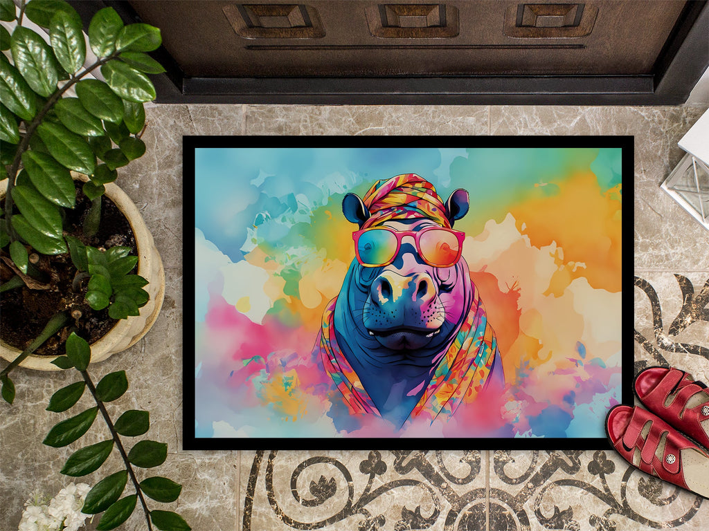 Hippie Animal Hippopotamus Doormat Indoor Outdoor 24H X 36W Front Door Mat Rugs for Entryway, Non Slip Washable Low Pile,