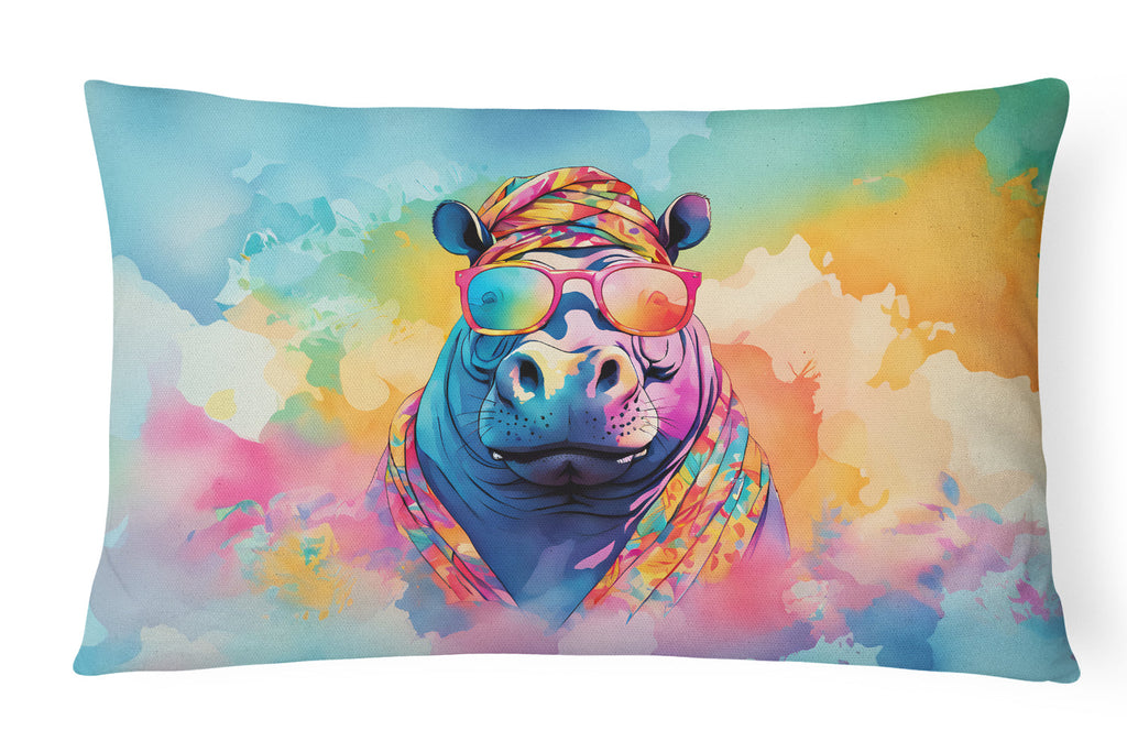 Hippie Animal Hippopotamus Decorative Throw Pillow 12x16 Indoor Outdoor Accent Cushion, Fabric Cover with Insert for Sofa, Bed, Porch & Living Room