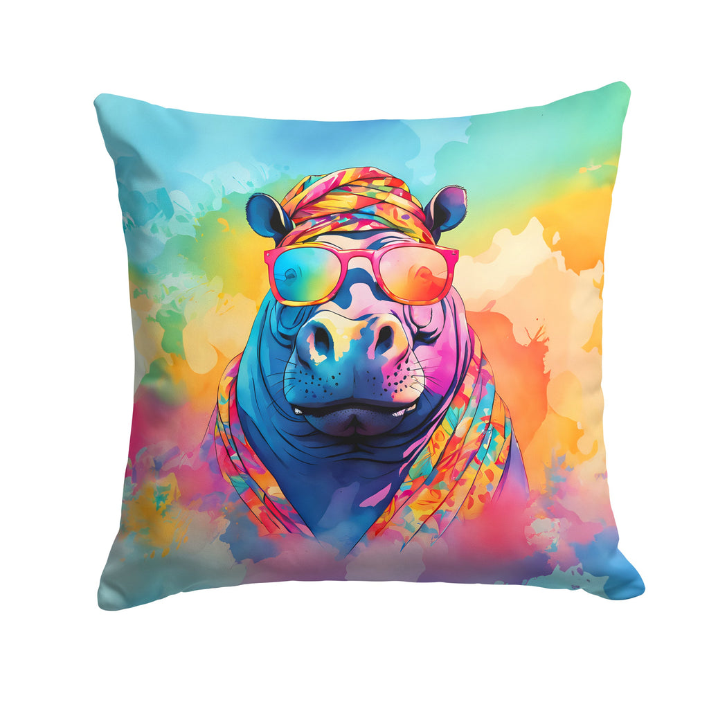 Hippie Animal Hippopotamus Decorative Throw Pillow 18x18 Indoor Outdoor Accent Cushion, Fabric Cover with Insert for Sofa, Bed, Porch & Living Room