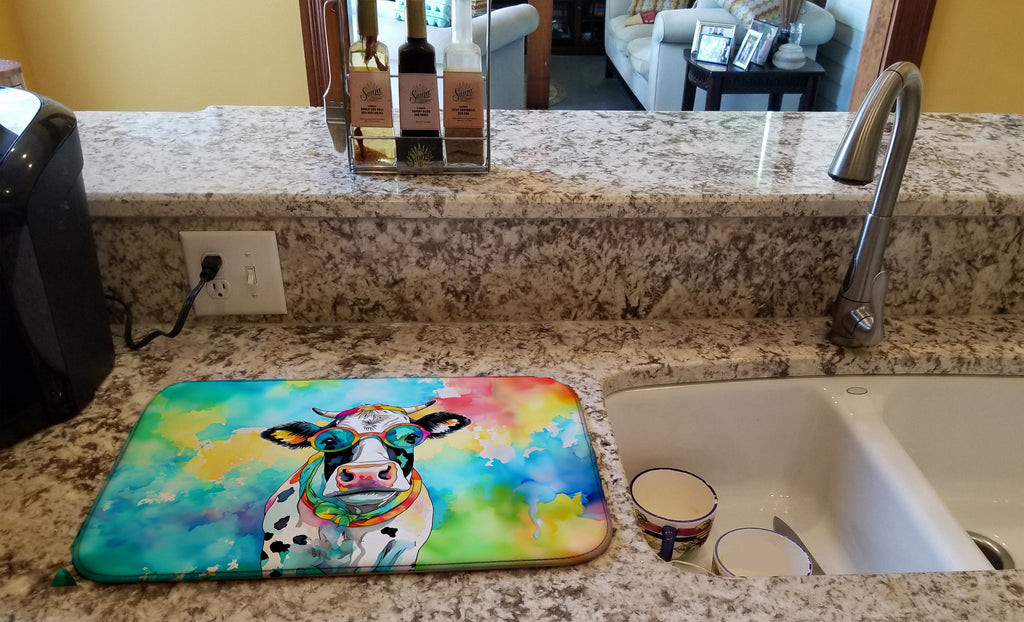 Hippie Animal Cow Dish Drying Mat Absorbent Dish Drying Mat Pad for Kitchen Counter Dish Drainer Mat for Countertop, 14 x 21", Multicolor