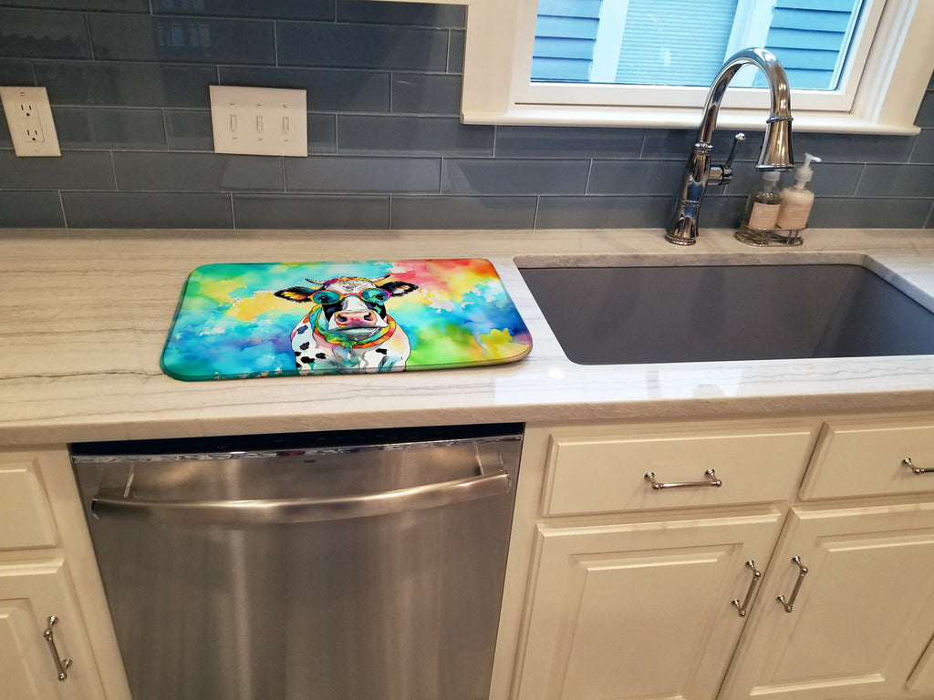 Hippie Animal Cow Dish Drying Mat Absorbent Dish Drying Mat Pad for Kitchen Counter Dish Drainer Mat for Countertop, 14 x 21", Multicolor