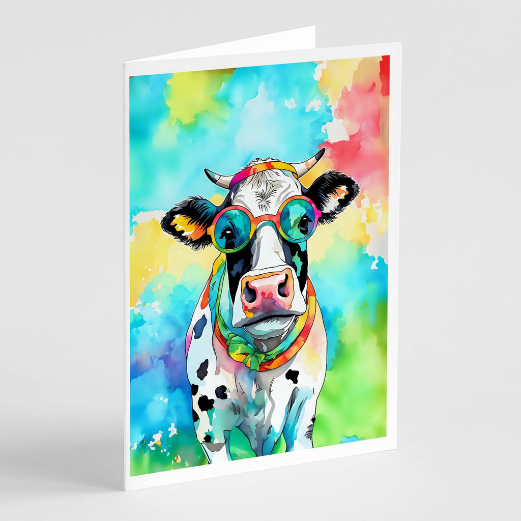 Hippie Animal Cow Greeting Cards Pack of 8 Blank Cards with Envelopes Whimsical A7 Size 5x7