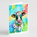 Hippie Animal Cow Greeting Cards Pack of 8 Blank Cards with Envelopes Whimsical A7 Size 5x7