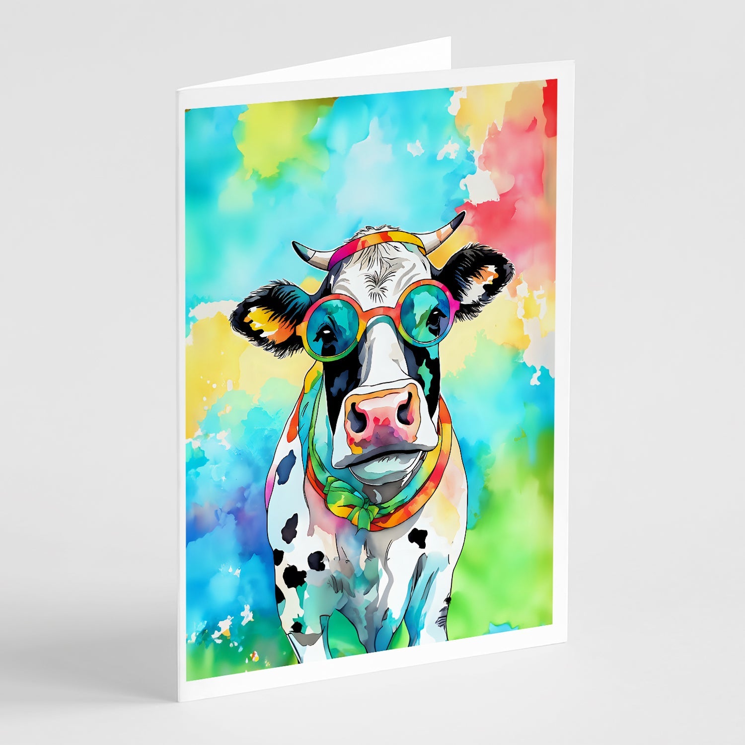 Hippie Animal Cow Greeting Cards Pack of 8 Blank Cards with Envelopes Whimsical A7 Size 5x7