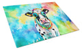 Hippie Animal Cow Cutting Board Tempered Glass Kitchen Cutting Surface, Heat Resistant Chopping, Non-Slip Feet, Food Prep & Serving