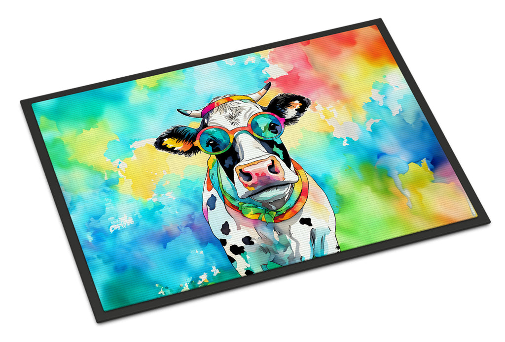 Hippie Animal Cow Doormat Indoor Outdoor 18H X 27W Front Door Mat Rugs for Entryway, Non Slip Washable
