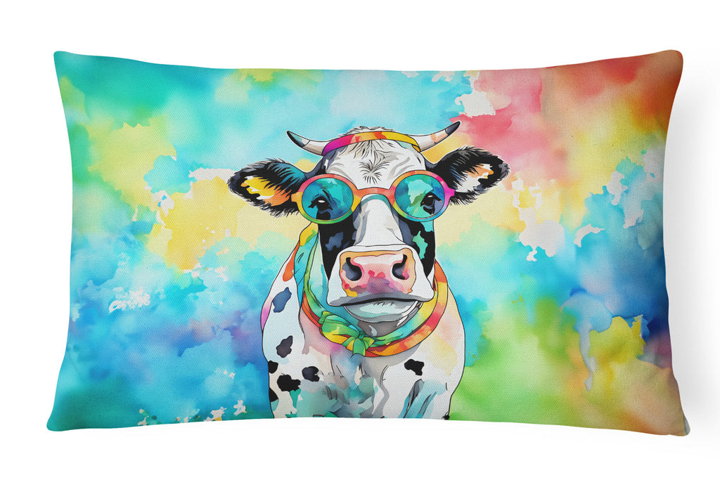 Hippie Animal Cow Decorative Throw Pillow 12x16 Indoor Outdoor Accent Cushion, Fabric Cover with Insert for Sofa, Bed, Porch & Living Room