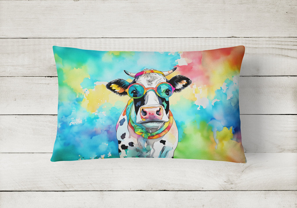 Hippie Animal Cow Decorative Throw Pillow 12x16 Indoor Outdoor Accent Cushion, Fabric Cover with Insert for Sofa, Bed, Porch & Living Room