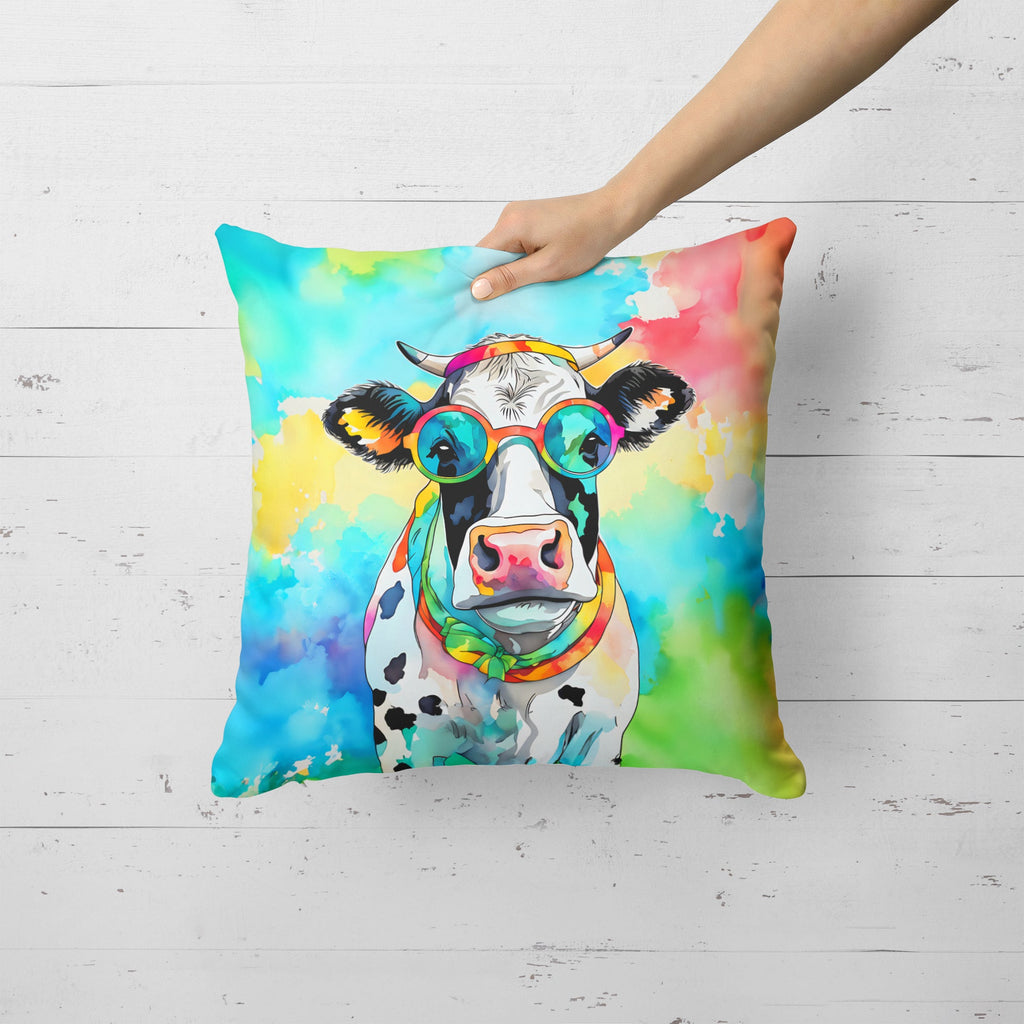 Hippie Animal Cow Decorative Throw Pillow 18x18 Indoor Outdoor Accent Cushion, Fabric Cover with Insert for Sofa, Bed, Porch & Living Room