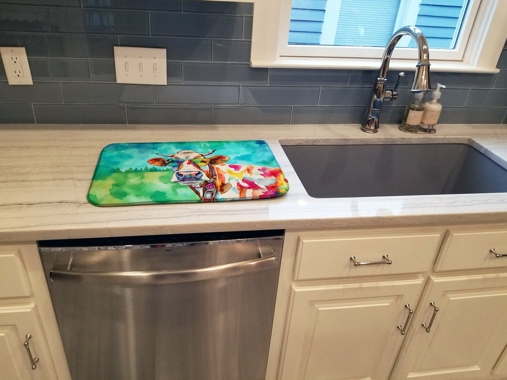 Hippie Animal Cow Dish Drying Mat Absorbent Dish Drying Mat Pad for Kitchen Counter Dish Drainer Mat for Countertop, 14 x 21", Multicolor