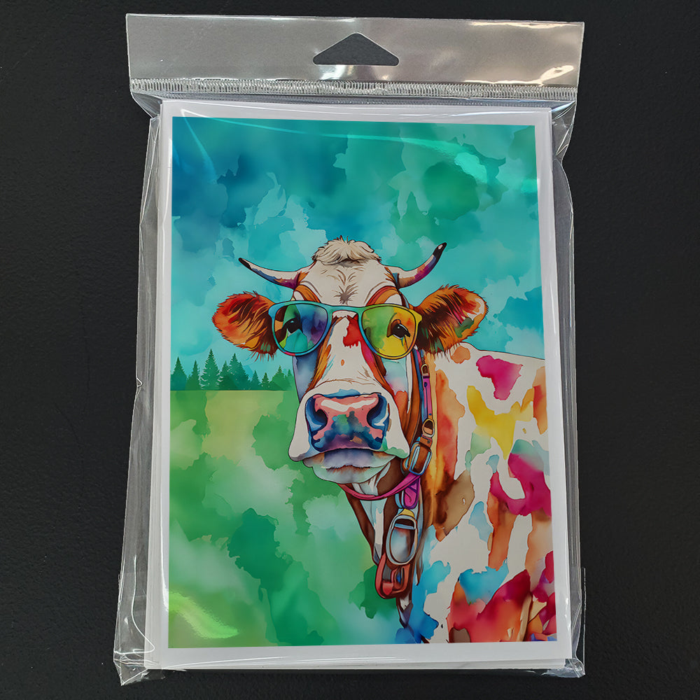 Hippie Animal Cow Greeting Cards Pack of 8 Blank Cards with Envelopes Whimsical A7 Size 5x7