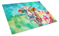 Hippie Animal Cow Cutting Board Tempered Glass Kitchen Cutting Surface, Heat Resistant Chopping, Non-Slip Feet, Food Prep & Serving