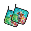 Hippie Animal Cow Pot Holder Set of 2 Heat Resistant Quilted Hot Pads 7.5 x 7.5 Inch, Insulated Kitchen Trivets for Cooking & Baking