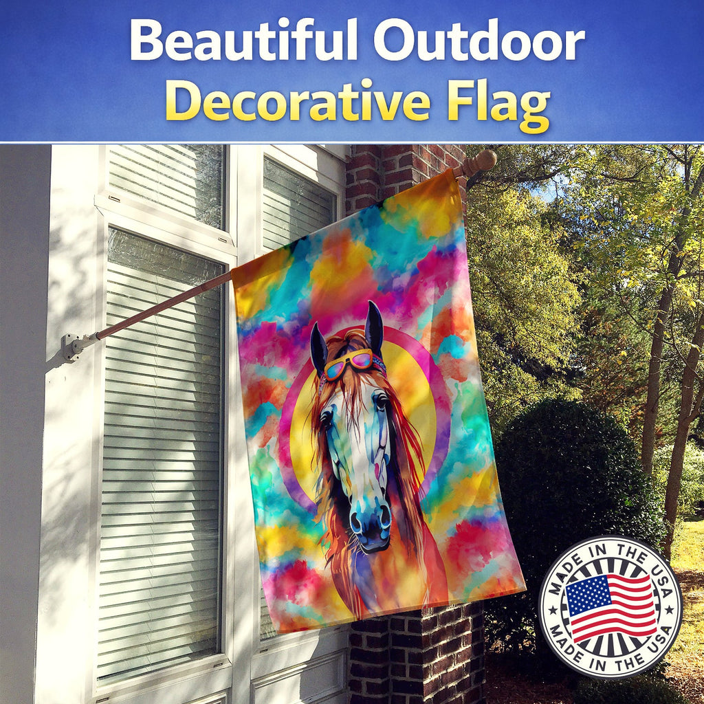 Hippie Animal Horse House Flag 28x40 Porch Sleeve Pole Decorative Outside Yard Banner Artwork Wall Hanging, Polyester