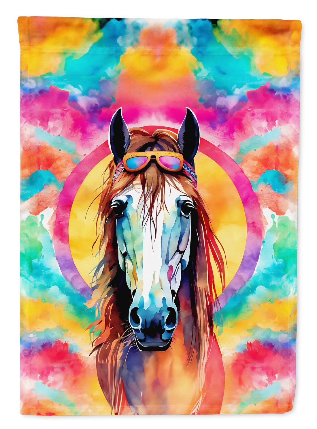 Hippie Animal Horse House Flag 28x40 Porch Sleeve Pole Decorative Outside Yard Banner Artwork Wall Hanging, Polyester
